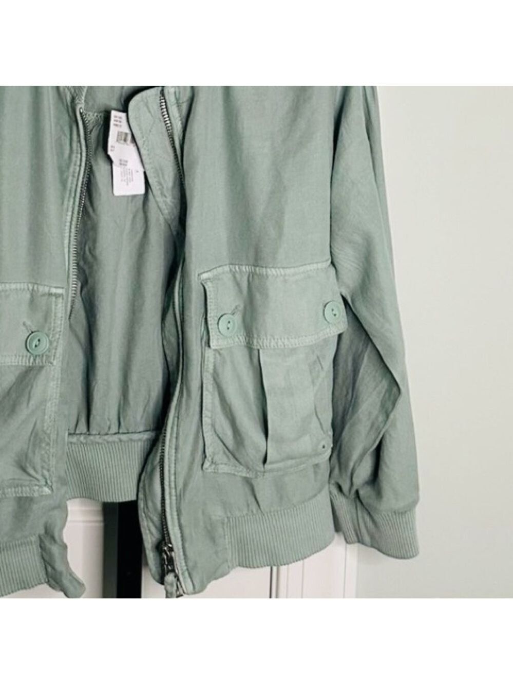 American Eagle-Linen-Blend Cropped Bomber Jacket-Size Small-Moss Grey - Picture 7 of 9